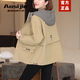 奧絲婕（Aosijie）高端品牌 短外套女2026春秋新款寬松休閑百搭假兩件連帽上衣外套 卡其色 L 【121-135斤】