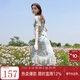 三彩獨醒2025夏季新款荷葉邊印花雪紡裙連衣裙度假風(fēng)長(cháng)裙F 冰川藍花卉 L 165/88A
