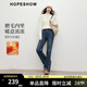 紅袖（hopeshow）復古水洗牛仔褲2025冬季新款女裝撞色插袋小直筒磨毛保暖顯瘦長(cháng)褲 牛仔藍071 M
