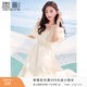 香影（xiangying）泡泡袖連衣裙女2025夏裝新款絕美鏤空鉤花萊賽爾天絲v領(lǐng)裙子 米色 M