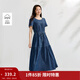 茵曼（INMAN）【商場(chǎng)同款】法式純棉牛仔連衣裙2025夏季女裝新品寬松a字裙 深牛仔藍 M