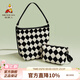 稻草人包包女包2026新款手提包簡(jiǎn)約通勤水桶包斜挎包生日禮物送女友閨蜜 黑色-棋盤(pán)格子母包