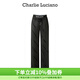Charlie Luciano標識抽繩長(cháng)褲春季新款833415高腰情侶男女同款寬松cl直筒褲潮 黑色 36