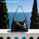 CHARLES&KEITH26春新品大容量鏈條單肩托特包雙肩包女神節生日禮物CK2-40782798 Noir黑色 L