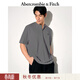 Abercrombie & Fitch經(jīng)典小麋鹿圖案男裝25夏季美式重磅寬松亨利領(lǐng)短袖T恤 深灰色 XL (180/116A)尺碼偏大