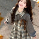 詩(shī)丹蕊法式溫柔甜美清新學(xué)院風(fēng)裙格子收腰褶皺連衣裙針織長(cháng)袖外套套裝女 外套+背心裙（無(wú)襯裙/腰鏈） S 【75-90】斤