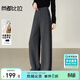 尚都比拉含桑蠶絲&羊毛高腰直筒褲女秋季拉鏈紐扣真口袋休閑褲女裝長(cháng)褲