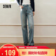 森馬（Semir）森柔|牛仔褲女春季做舊淺色長(cháng)褲女生顯瘦時(shí)尚直筒褲103125124013A