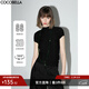 COCOBELLA老錢(qián)風(fēng)壓褶緊身貝殼袖T恤女精致黑色小立領(lǐng)上衣TS7001 黑色 M