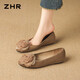 ZHR則則淺口單鞋女新品復古絨面平底船鞋女晚晚風(fēng)氣質(zhì)套腳女鞋FD15卡其37