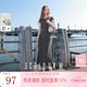 三彩2025秋季新款設計感收腰連衣裙A字裙圓領(lǐng)短袖T恤裙長(cháng)裙M 大象灰 L 165/88A