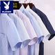 花花公子（PLAYBOY）【免燙新疆棉】短袖襯衫男士夏季薄款寬松商務(wù)正裝條紋格子衣服男 20828/K83短袖 藍粗條 42 （150-170斤）