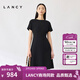 朗姿/LANCY夏季新款圓領(lǐng)收腰a字連衣裙氣質(zhì)簡(jiǎn)約短款通勤裙女 黑色 M
