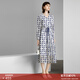 顏域七分袖印花V領(lǐng)連衣裙女裝2024新款秋裝中長(cháng)款優(yōu)雅通勤裙子女 藍花（長(cháng)袖） XL/42