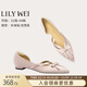 Lily Wei【春日櫻花 】粉色蝴蝶結淺口單鞋氣質(zhì)甜美平底鞋側空小碼 粉色【平底】 39