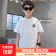 男童t恤短袖2025新款夏季純棉白色兒童洋氣痞帥潮牌T大童短袖體恤 T333【白色】 150