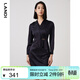 藍地（LANDI）【醋酸系列】不對稱(chēng)V領(lǐng)收腰連衣裙女年春季新款短裙 藏青色 L