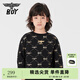 BOY JUNIOR春秋兒童毛圈棉圓領(lǐng)衛衣經(jīng)典logo印花休閑舒適衛衣 黑色 120