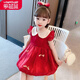【配同款發(fā)夾】樂(lè )芭鼠童裝女寶寶裙子夏裝女童連衣裙洋氣時(shí)髦娃娃領(lǐng)兒童衣服嬰幼兒1-3-7歲中小童公主裙 紅色（配同款發(fā)夾） 90 建議1-2歲 ( 80-90cm )