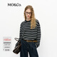 MO&Co.長(cháng)袖T恤春條紋透氣精紡落肩袖短款航海系MBE1TEET14 黑白條色 S 160