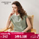 科蒙博卡2024秋季桑蠶絲新款條紋短袖T恤女寬松休閑小衫薄款上衣 暗霧綠 M