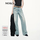 MO&Co.【神褲】牛仔褲2025秋新品棉質(zhì)燙鉆淺藍寬松長(cháng)直筒MBE3JENT09 牛仔藍色 M 27