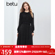 百圖（betu）女裝2025年冬季新款連衣裙精致扭繩磨毛蕾絲長(cháng)袖氣質(zhì)裙子2510T92 黑色 L
