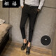 栩禧 春夏季褲男修身褲黑色褲子彈力休閑褲男緊身褲休閑西褲男西裝褲青年韓版學(xué)生男 黑色九分褲 28