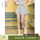 紫涵（ZIHAN）紫涵做舊卷邊刺繡牛仔短褲女年夏季新款松緊高腰藍色休閑熱褲 牛仔藍 S