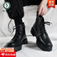 啄木鳥(niǎo)黑色馬丁靴男款英倫風(fēng)高幫厚底增高工裝皮靴子男士高筒機車(chē)靴潮男 黑色 42