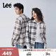 Lee25秋冬新品舒適版翻領(lǐng)黑棕拼色格紋設計男女同款長(cháng)袖襯衫