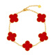 FR18K金幸運四葉草手鏈小眾設計鎖骨鏈五花疊戴手飾七夕情人節禮物 四葉草手鏈（紅瑪瑙15mm）