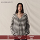 GREEN BELT城野牧境25冬黑白條紋寬松毛衣馬海毛復古V領(lǐng)針織衫