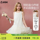 ASK JUNIOR兒童裙子夏女童吊帶網(wǎng)紗裙公主裙度假風(fēng)青少年連衣裙 米白 130