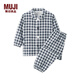 MUJI MUJI 嬰童 無(wú)側縫雙層紗織 方便穿脫睡衣 家居服套裝 兒童童裝 藏青色格紋 110