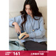 謎秀新年藍色彩點(diǎn)連帽開(kāi)衫女復古絞花針織外套2026秋冬新女短款毛衣女 藍色 S