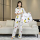 夏季輕奢睡衣女夏冰絲薄款翻領(lǐng)短袖長(cháng)褲三件套可外穿家居服 白菠蘿三件套（短袖短褲長(cháng)褲 M （80-100斤