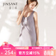 金三塔真絲睡衣女100%桑蠶絲簡(jiǎn)約減齡純色背心水睡裙子居家服 高級灰 L