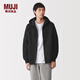 MUJI 男式 毛圈棉 拉鏈連帽衫男士衛衣男生加絨外套26年春季 男裝 黑色 M (170/92A)