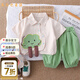 五小七童裝男童夏季套裝新款嬰小兒童襯衫短袖夏裝寶寶衣服兩件套 綠色 80 尺碼7-11月【建議寶寶75-85】cm