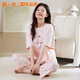 新一步（XINYIBU）純棉100%睡衣女夏季新款短袖七分褲卡通印花寬松家居服女士套裝 46180-云絮粉 L 建議160-165cm，100-110斤