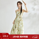 茵曼（INMAN）新中式國風(fēng)印花吊帶連衣裙春秋田園度假文藝A字碎花裙子 綠花色 XL