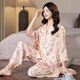 維多利100%桑蠶絲睡衣女水仙花粉色印花春夏薄款七分袖家居服套裝 水仙花兩件套 L 碼【建議105-125斤】