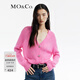 MO&Co.針織開(kāi)衫含馬海毛綿羊毛春秋精致鉆扣短款外套摩安珂新年紅 玫粉色 M