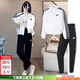 阿迪達斯（adidas）運動(dòng)套裝女 2026春季新款梭織連帽外套束腳長(cháng)褲子跑步健身兩件套 黑白兩件套 M