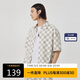卡賓【棋盤(pán)格】商場(chǎng)同款牛仔短袖襯衫男新款寬松潮牌襯衣 米白色12