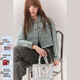 CHUU愛(ài)心牛仔外套女2026春季新品蕾絲邊拼接洋氣減齡翻領(lǐng)短款上衣 牛仔藍 均碼