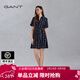 GANT/甘特女士翻領(lǐng)中長(cháng)裙簡(jiǎn)約復古襯衫裙字母印花收腰系帶連衣裙 433夜藍色 M (36)