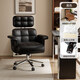 英斯迪爾（INSDEA）真皮電腦椅家用舒服久坐書(shū)房書(shū)桌椅休閑輕奢辦公老板伊姆懶人斯椅 黑色【生態(tài)真皮】 鋼制腳 固定扶手