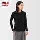 MUJI女式 起毛羅紋編織圓領(lǐng)長(cháng)袖T恤女裝上衣內搭25年冬季 BB2UBA5A 黑色 L (165/88A)